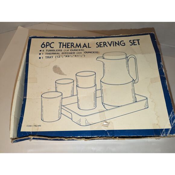 NIB Vintage Unused Phoenix 6 Pc. Thermal Serving Set, Carafe, 4 Tumblers & Tray - Picture 11 of 12